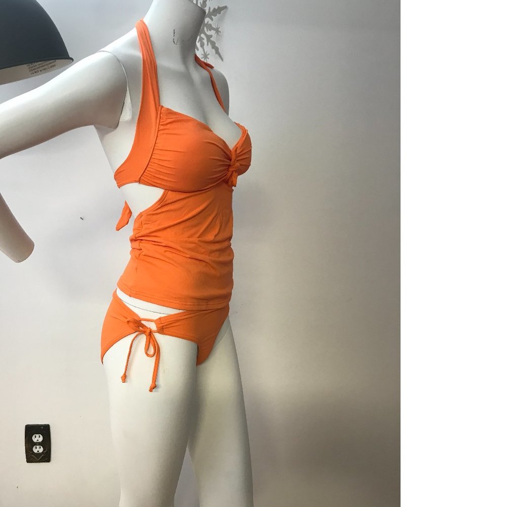 La Vie en Rose bright neon orange aqua beach swim vacation 2 piece tankini set